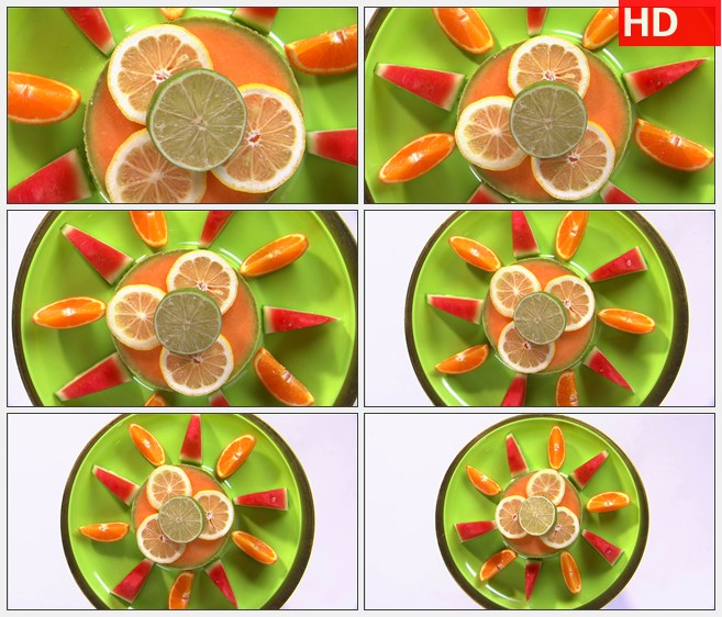ZY1756缩小绿盘水果拼盘柠檬橙子西瓜高清实拍视频素材