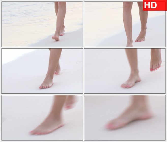 ZY1810在百慕大群岛海滩步行通过水沙的脚步特写高清实拍视频素材