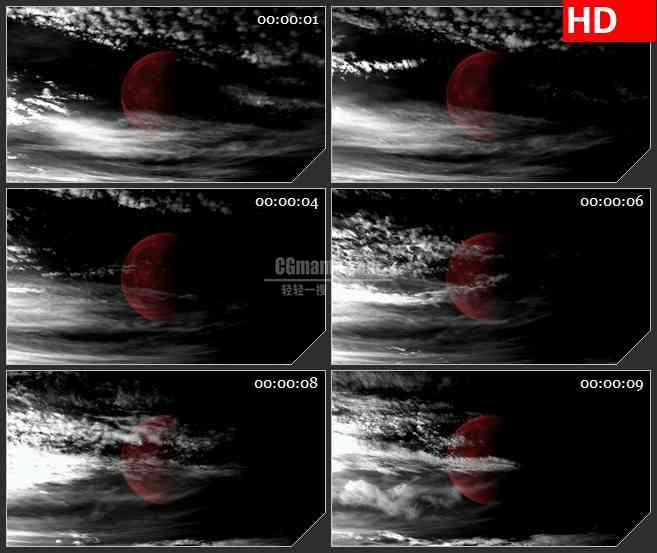 BG3908云层中的红色月亮led大屏背景高清视频素材