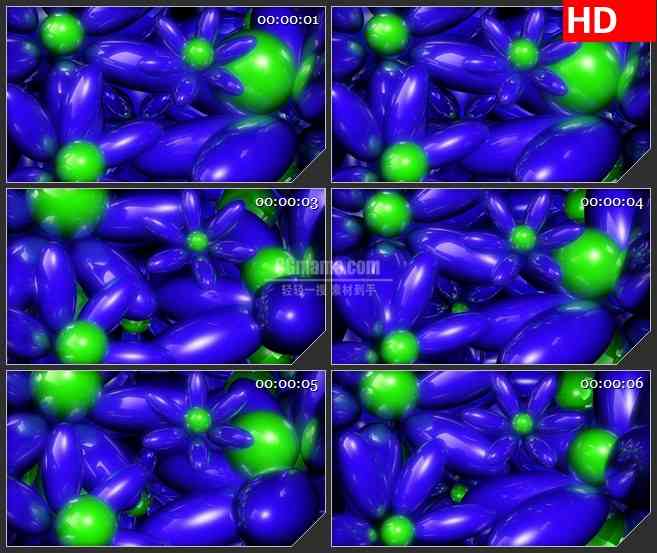BG3933紫色绿色气球花旋转三维立体led大屏背景高清视频素材