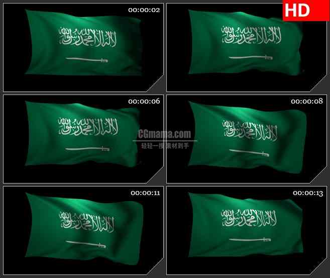 BG3942阿拉伯国旗三维动画飘动黑色背景带透明通道led大屏背景高清视频素材