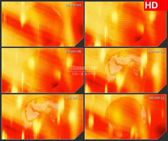 BG3965橙红色光线背景三维地球旋转led大屏背景高清视频素材