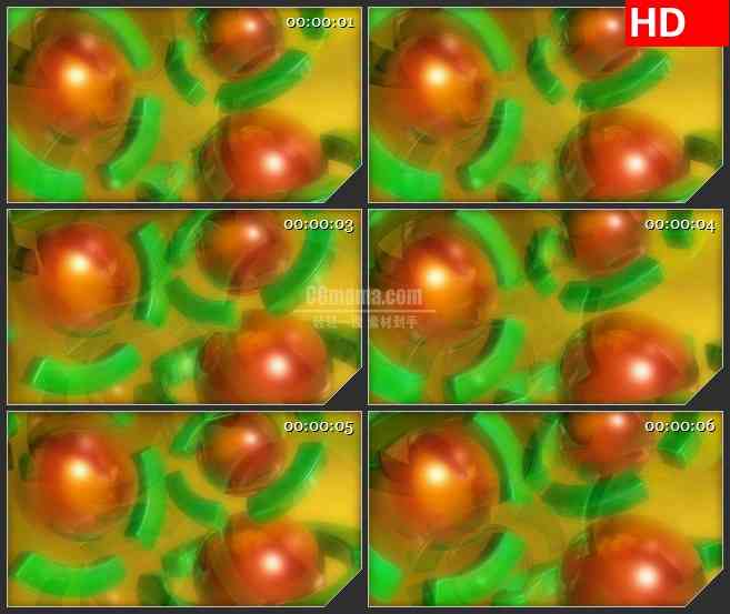 BG3979橙色圆球上的旋转绿色线三维动画led大屏背景高清视频素材