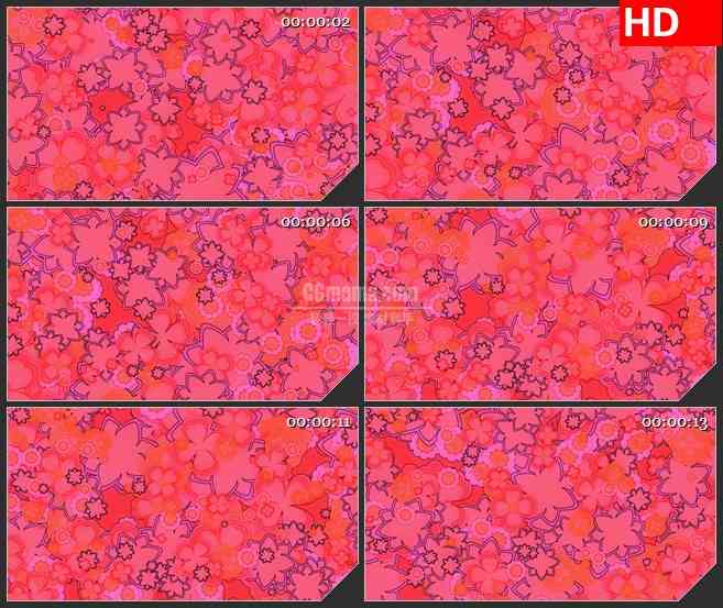 BG4107红色复古花小花旋转led大屏背景高清视频素材