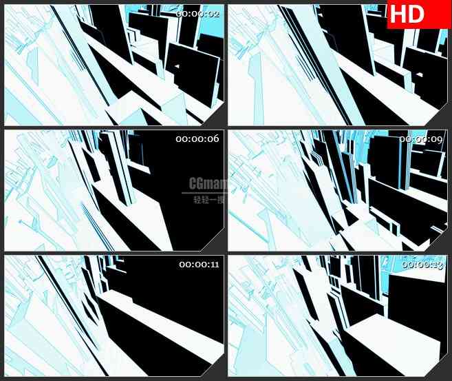 BG4189蓝色抽象立体楼房穿梭动画led大屏背景高清视频素材