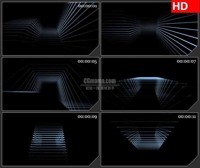 BG4200蓝色激光旋转波浪线黑色背景带透明通道led大屏背景高清视频素材