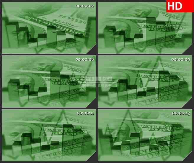 BG4228绿色滚动条和条形图美元经济金融动态背景led大屏背景高清视频素材