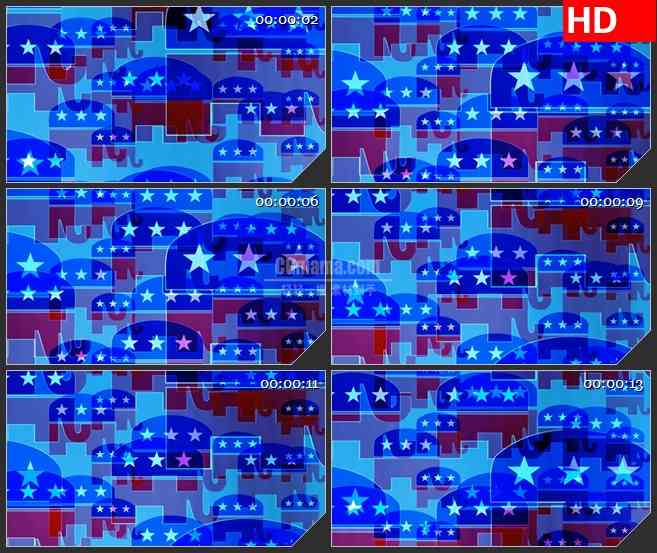 BG4245美国星条旗团共和党人大象标志半透明交错重叠移动led大屏背景高清视频素材