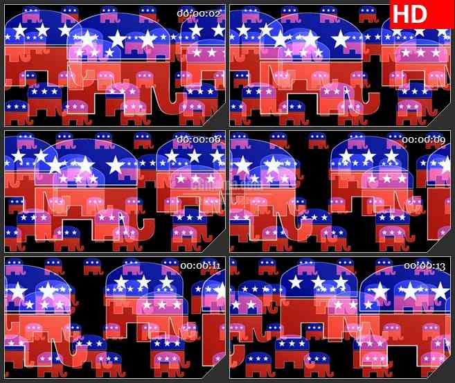 BG4246美国星条旗团共和党人大象标志黑色背景led大屏背景高清视频素材