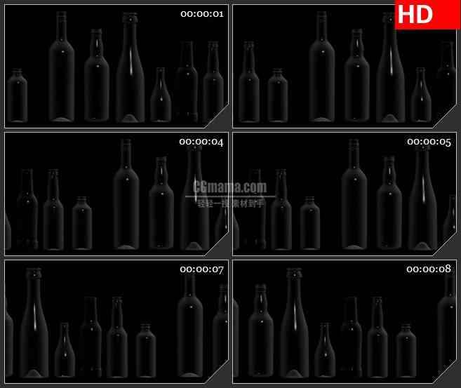 BG4249排列各种玻璃瓶黑色背景带透明通道led大屏背景高清视频素材