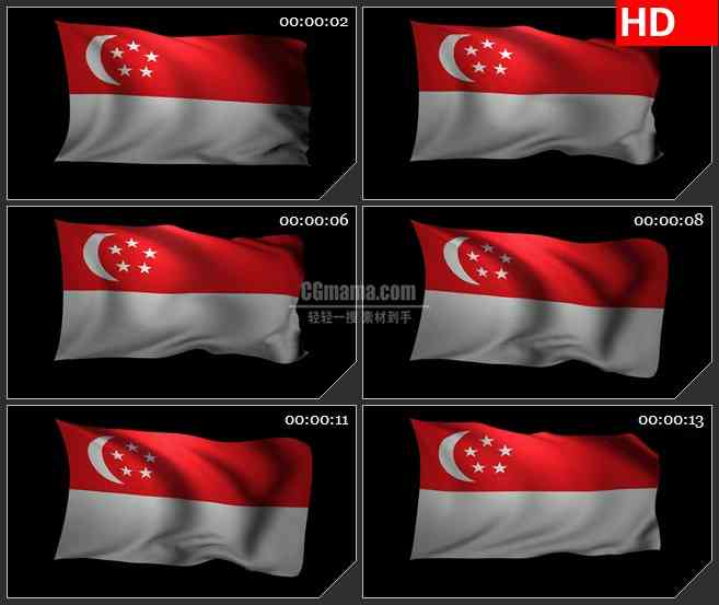 BG4326新加坡国旗三维动画飘动黑色背景带透明通道led大屏背景高清视频素材