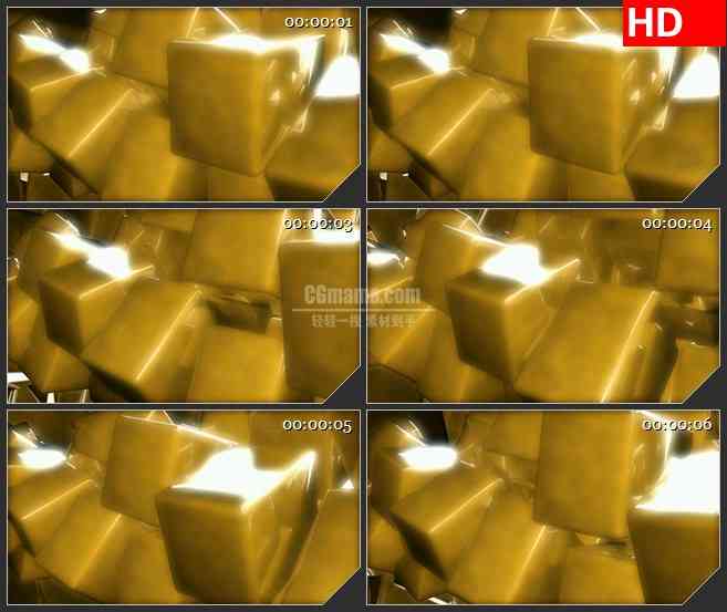 BG4341旋转的金黄色半透明立方体排列led大屏背景高清视频素材