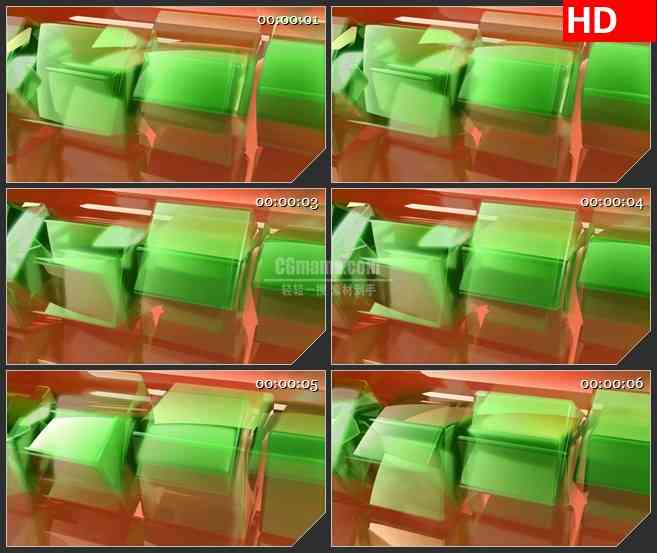 BG4346旋转的绿色盒子橙色背景led大屏背景高清视频素材