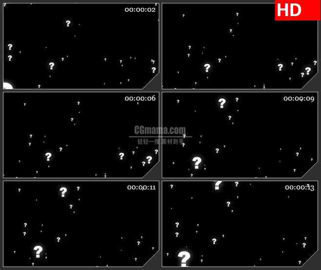 BG4487白色问号粒子飞出冲屏黑色背景led大屏背景高清视频素材