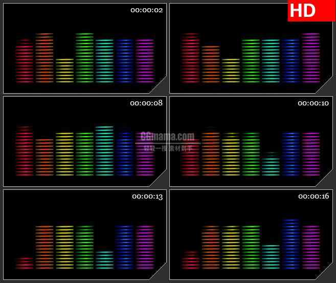 BG4500彩虹七彩音量光谱波动黑色背景带透明通道led大屏背景高清视频素材