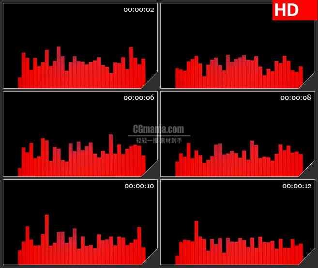 BG4629红色音量条跳动黑色背景带透明通道led大屏背景高清视频素材